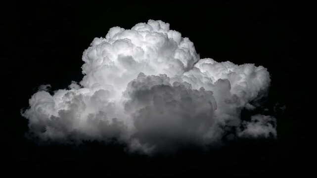 Fluffy white clouds softly illuminating against a dark background showcasing gradual changes in shape and form throughout the video creating a dynamic visual display of cloud movement