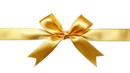 Golden glistening gifting ribbon tied, isolated on white background.
