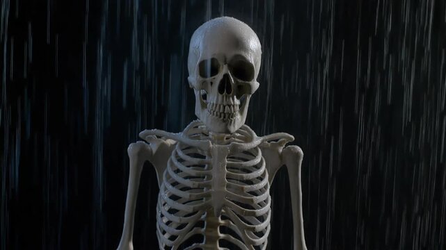 雨に立つ骸骨が語る悲しみと耐久の象徴