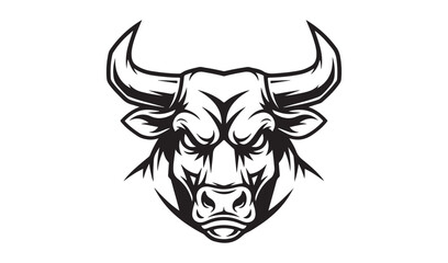 Fototapeta premium Fierce bull head black and white illustration