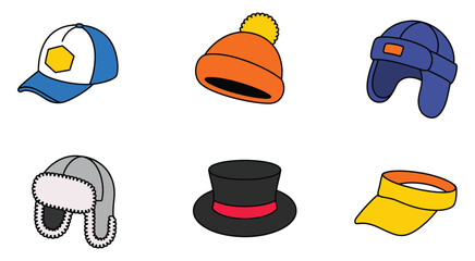 Isometric colorful hats set with multiple fashion designs, trendy headwear options, bold accessories, and detailed illustration elements for stylish visual projects
