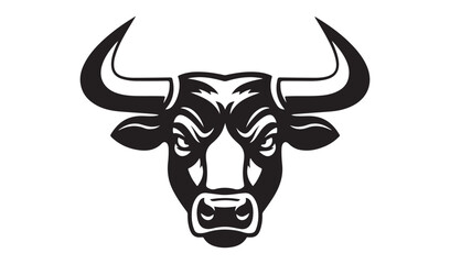 Powerful black and white illustration of a fierce bull head