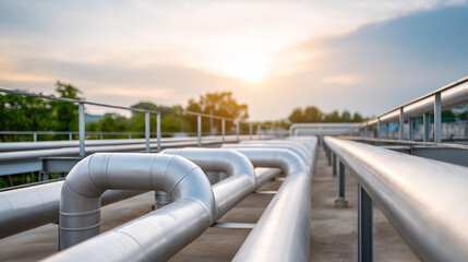 Clean metallic pipeline infrastructure for sustainable energy transport, hydrogen gas conduits, renewable fuel distribution, environmentally conscious petroleum industry, green ene