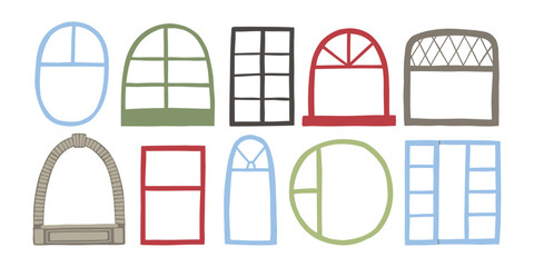 Set of flat cartoon hand drawn frame windows. Vector illustration for design, print and scrapbooking.