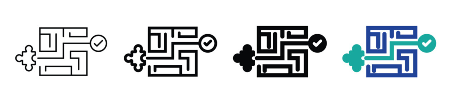 Abstract Geometric Maze Arrow Icon Set in Line and Solid Style