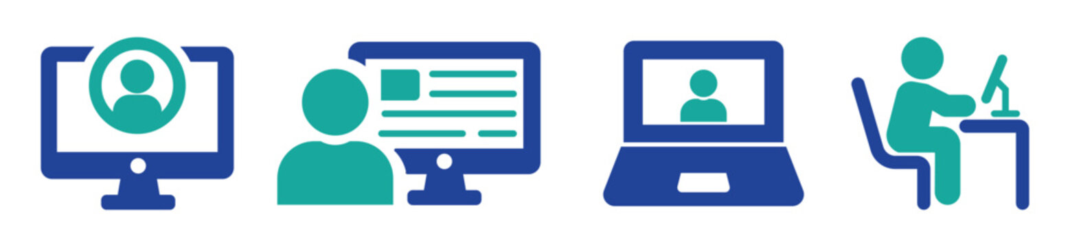 User Administrator Working on Computer Vector Icon Set Representing System Management and Administrative Control