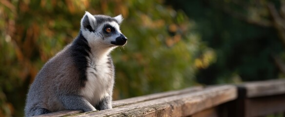 Obraz premium The lemur soaks in the comforting warmth of sunlight on the wooden platform