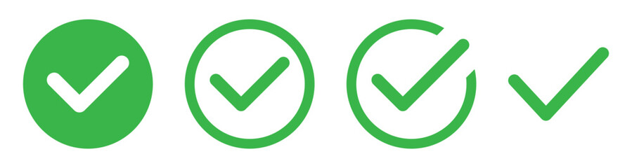 Green tick icon set. Check mark sign for app, website or ui design. Transparent PNG and vector © MKIN