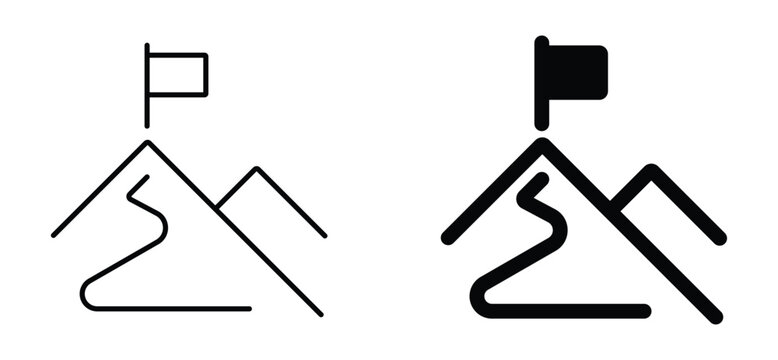 Mountain Peak with Flag Line Icon for Goal, Success, and Ambition