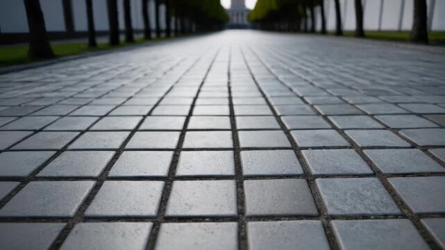 A classic black and white  of a well-maintained brick walkway, perfect for use in historical or vintage-themed contexts