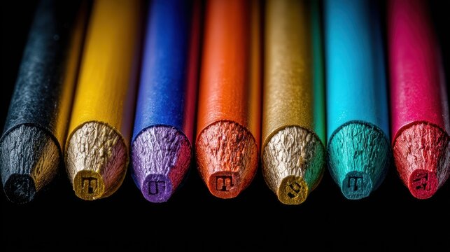 Close up of multicolored pencils transparent background