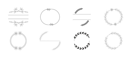 Set of Elegant and minimal vector floral and leaf frames, dividers, and borders for wedding invitations and branding.