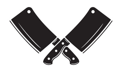 Two crossed meat cleavers silhouette isolated on white background