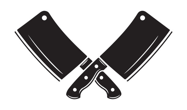 Two crossed meat cleavers silhouette isolated on white background