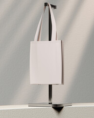 Minimal tote bag mockup on metal stand 3D render