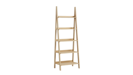 Minimalist Light Natural Wood Ladder Shelving Unit Product Shot isolated on Transparent Background