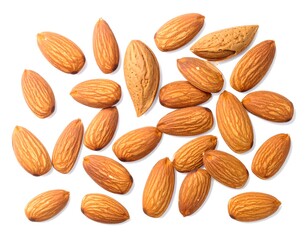 Fototapeta premium Pile of almonds isolated on white background, healthy snack and ingredient