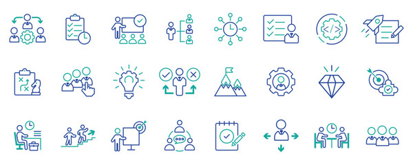 Strategic business icons collection in outline style with editable lines