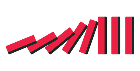 Illustration of red dominoes falling in a sequence on a white background