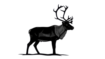 Stylized Black Reindeer Caribou Graphic Isolated Vector Illustration with Large Antlers isolated on Transparent Background