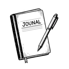 Sketch of a journal and pen on a black background