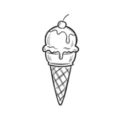 Hand drawn ice cream cone with drips on black background