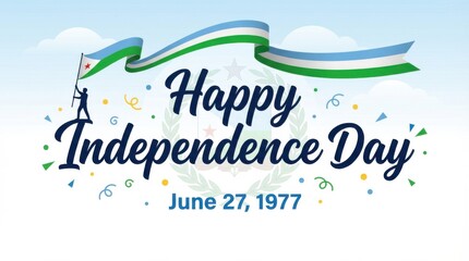 djibouti flag for independence day on white background with waving ribbon flag and date