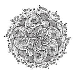 Intricate black and white swirling mandala design
