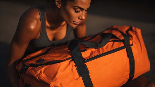 Woman with duffel bag preparing for workout - Powered by Adobe