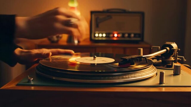 Retro Vibe of Turntable Operating with Dimly Lit Setting is a Classic Theme