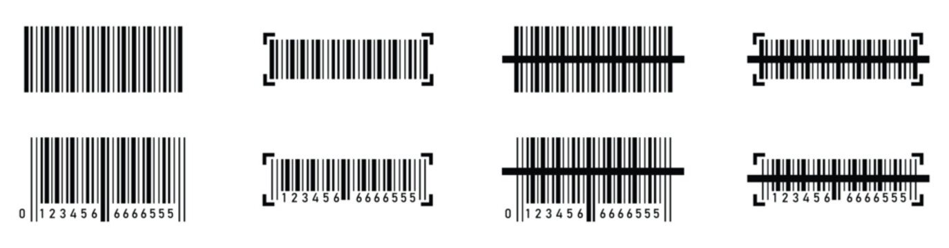 Barcode scanning icon set. Vector bar code outline collection for product identification.