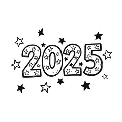 New year 2025 celebration with stars and confetti