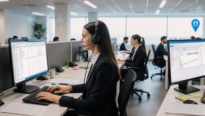 A businesswoman engages in a client discussion at her laptop for customer service in a coworking environment using CRM and conferencing tools