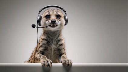 A meerkat donning a headset for exceptional customer service