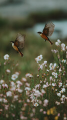 Fototapeta premium birds in the meadow