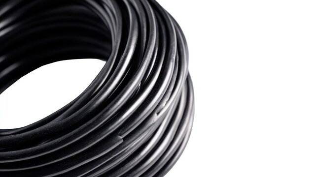 Coiled black electrical cable with transparent background - Powered by Adobe