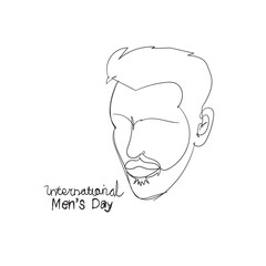Continuous One line drawing of tie and lettering International Men's Day. Concept Men's Day card Continuous line style.