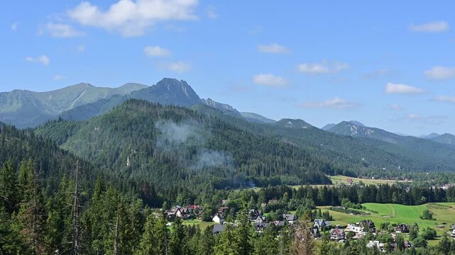 Beautiful, scenic view of Chlabowka village near Zakopane, Poland. Summer time