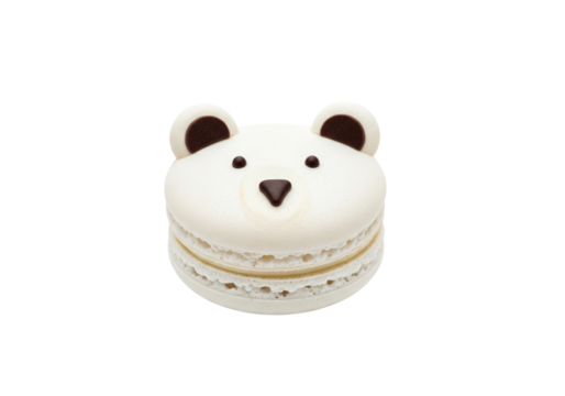Cute White Bear Macaron - Delightful Dessert Treat with Chocolate Details, Isolated on White for Bakery, Kids' Events, and Sweet Concepts