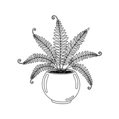 Stylized silhouette of a plant in a round glass vase