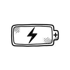 Hand drawn battery icon with lightning bolt