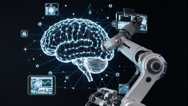 AI brain with medical technology interface in neurosurgery robotics