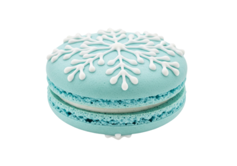 Chic Blue Macaron with White Snowflake Icing – Festive Winter Holiday Treat