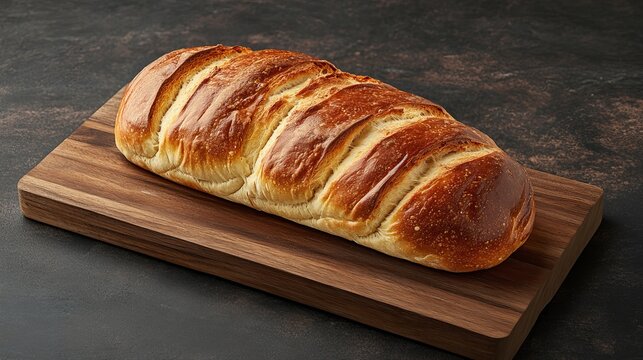Freshly Baked French Baguette on Wooden Cutting Board