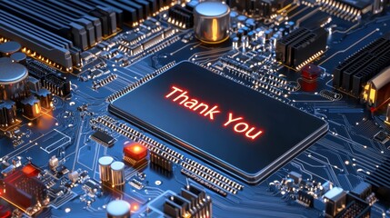 Digital Circuit Board with Thank You Message Displayed on Screen