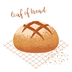 loaf of bread is drawn in flat style with texture, isolated on white background with an inscription. range of bakery products with the product name. stock vector illustration. EPS 10.