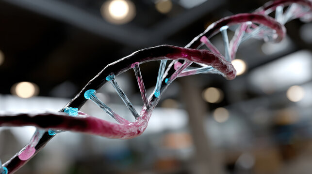 This captivating image of a transparent DNA strand entwined in vibrant colors symbolizes the essence of life, evolution, and the intricate connections within biology.