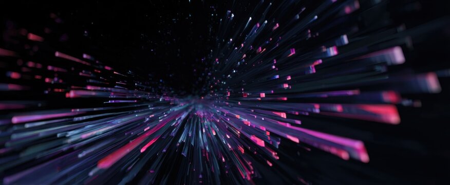 Glitch-inspired shards fracture a dark digital background with sharp contrast.