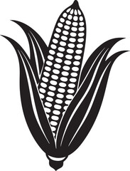 Fresh yellow corn on the cob, a healthy vegetable and sweetcorn grain illustration with a green leaf on white