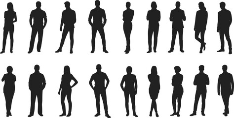 Casual people silhouettes set, diverse men and women standing, full length figures, everyday urban crowd vector collection. © Md Rofequl Islam